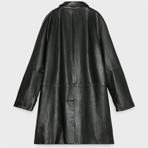 Steven Meisel Leather Overcoat Unisex Black Size L - Picture 5 of 9
